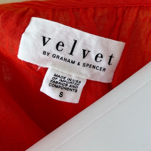 VELVET 3/4 sleeve 100% Cotton Orange Poppy Blouse Size Small - Picture 7 of 9